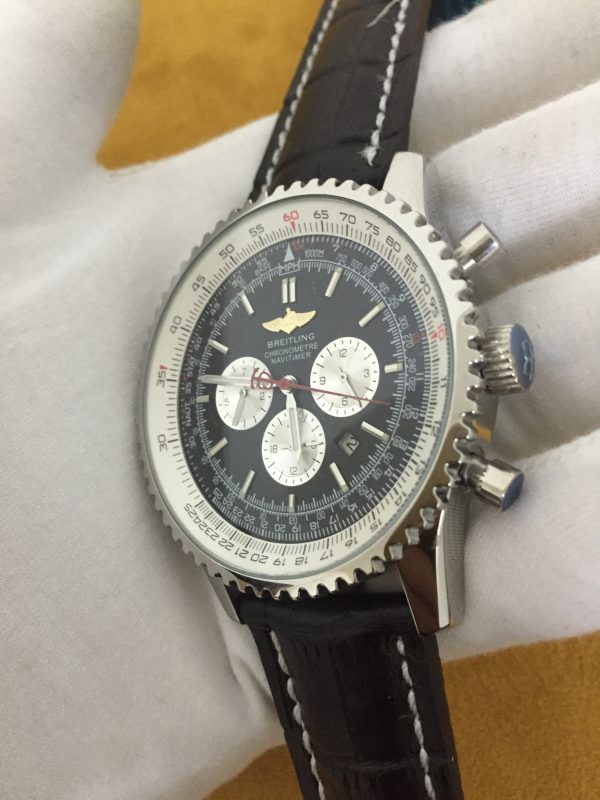 Swiss Breitling Navitimer Black Dial black leather strap steel case-5