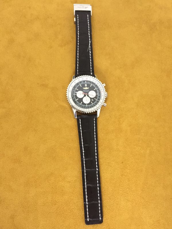 Swiss Breitling Navitimer Black Dial black leather strap steel case-6