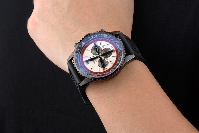 Breitling Certified Black Rubber Strap Beige Dial Chronograph 80183-7