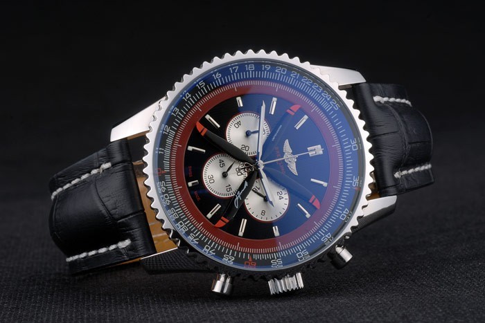 Breitling Certified Black Leather Strap Black Dial Chronograph 80176-2