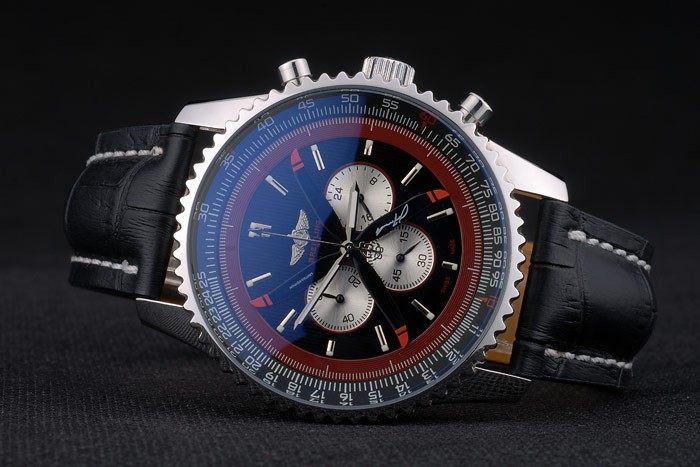 Breitling Certified Black Leather Strap Black Dial Chronograph 80176-3