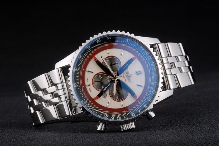 Breitling Certified Polished Silver Stainless Steel Strap Beige Dial Chronograph 80174-2