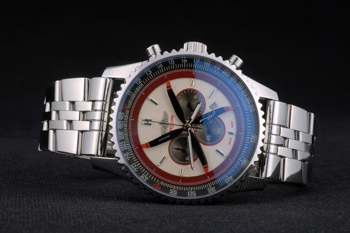 Breitling Certified Polished Silver Stainless Steel Strap Beige Dial Chronograph 80174-3