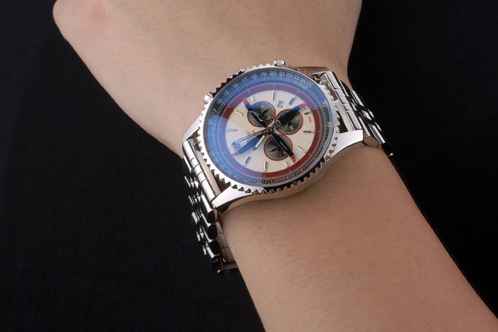 Breitling Certified Polished Silver Stainless Steel Strap Beige Dial Chronograph 80174-8