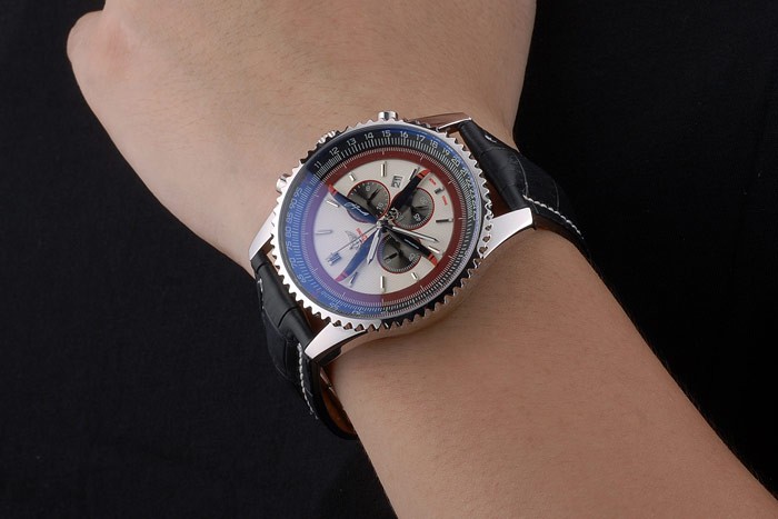 Breitling Certified Beige Dial Chronograph Black Leather Strap 80177-8