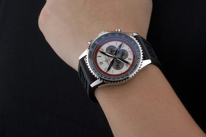 Breitling Certified Black Rubber Strap Beige Dial Chronograph 80181-7
