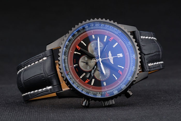 Breitling Certified Black Leather Strap Black Dial Chronograph 80179-4