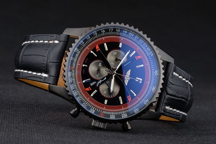 Breitling Certified Black Leather Strap Black Dial Chronograph 80179-5
