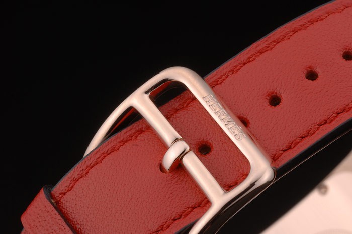 Hermes Heure H Rose Gold Bezel White Dial Red Leather Strap 80233-5