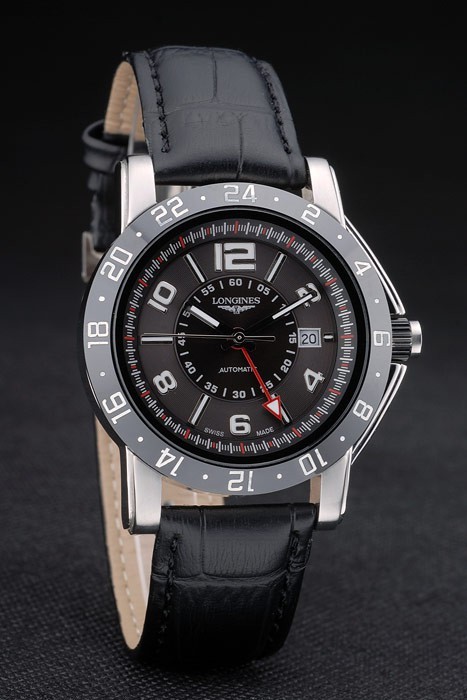 Longines HydroConquest Black Leather Strap Black Ceramic Tachymeter Black Dial 80225-2