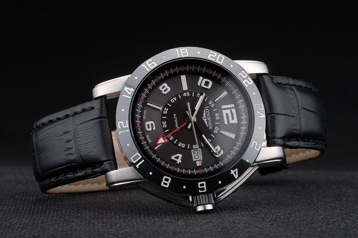 Longines HydroConquest Black Leather Strap Black Ceramic Tachymeter Black Dial 80225-3