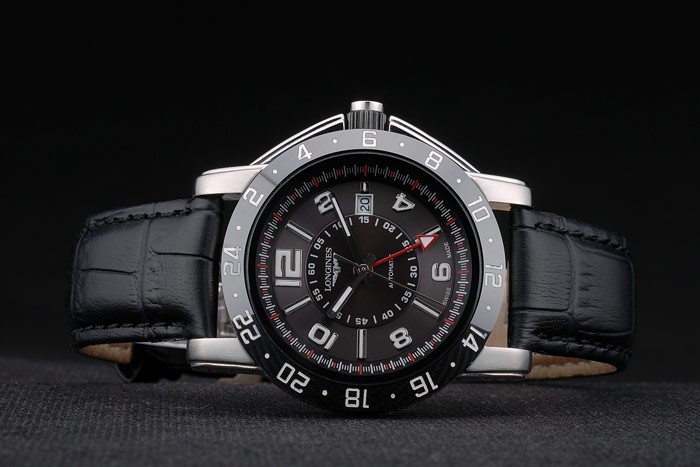 Longines HydroConquest Black Leather Strap Black Ceramic Tachymeter Black Dial 80225-4