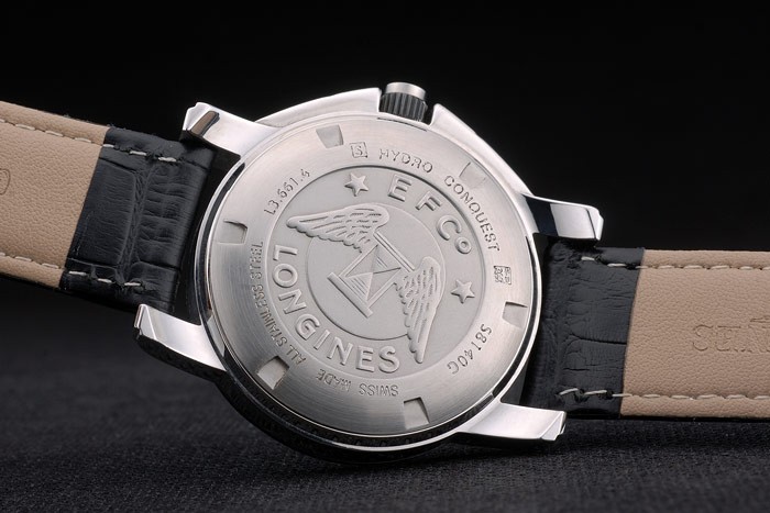 Longines HydroConquest Black Leather Strap Black Ceramic Tachymeter Black Dial 80225-8