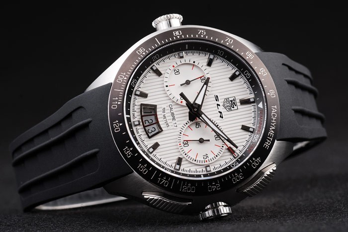 Tag Heuer SLR Swiss Tachymeter Bezel Black Rubber Strap White Dial-2