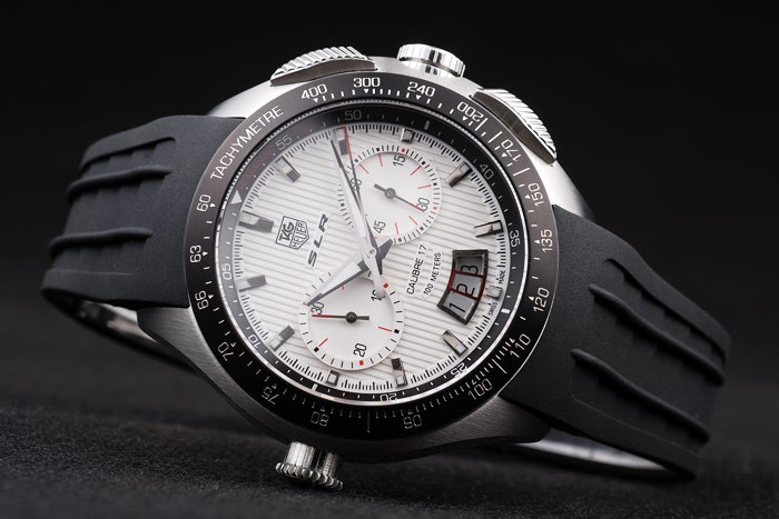 Tag Heuer SLR Swiss Tachymeter Bezel Black Rubber Strap White Dial-3