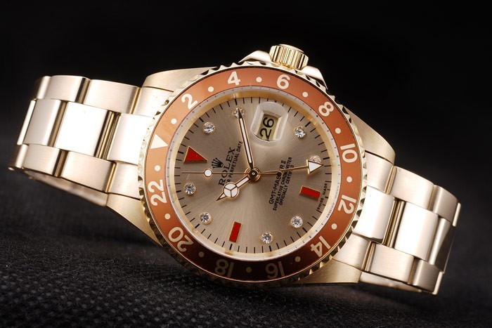 Rolex GMT Master II Gold Colored Ceramic Bezel Gold Dial Tachymeter-3