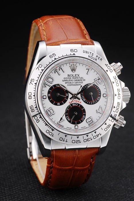 Rolex Daytona Stainless Steel Case White Dial Brown Leather Strap-3