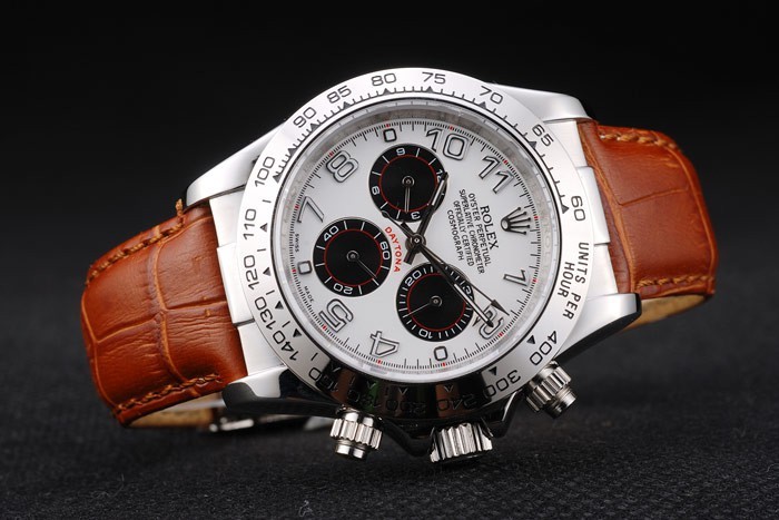Rolex Daytona Stainless Steel Case White Dial Brown Leather Strap-4