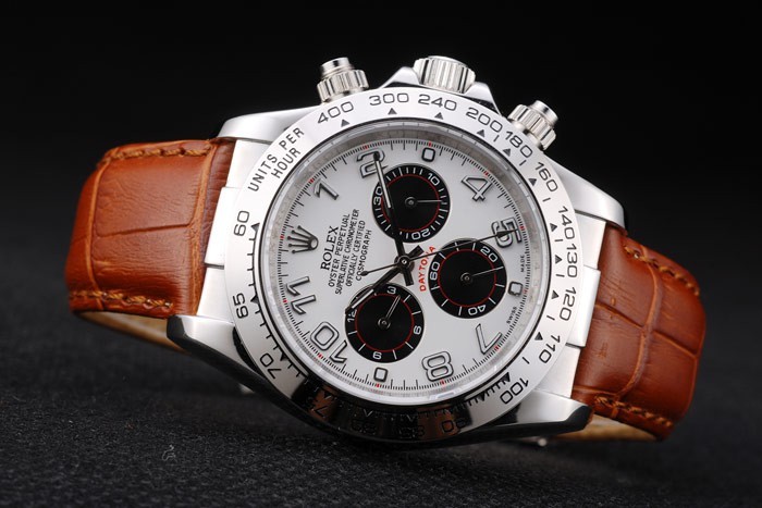 Rolex Daytona Stainless Steel Case White Dial Brown Leather Strap-5