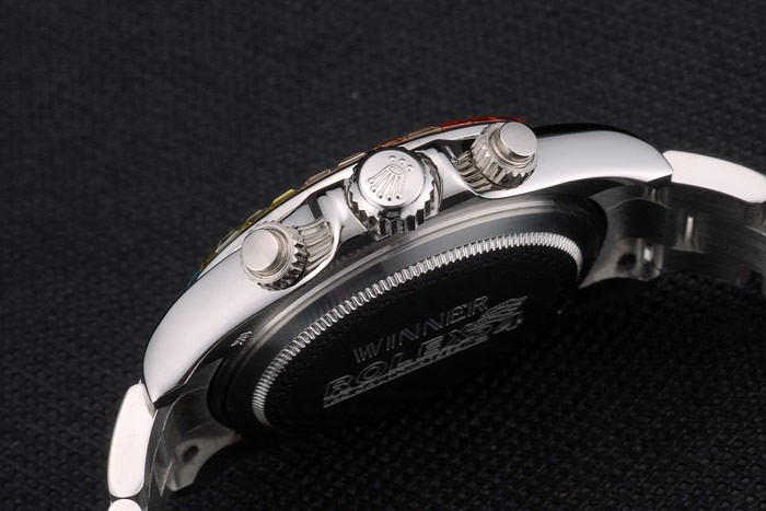 Rolex Daytona Cosmograph Rainbow Crystals Bezel Stainless Steep Strap Black Dial 80250-8