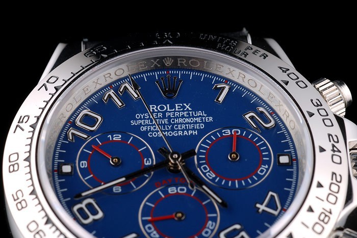 Rolex Daytona Stainless Steel Case Blue Dial Black Leather Strap-3
