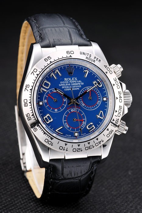 Rolex Daytona Stainless Steel Case Blue Dial Black Leather Strap-4