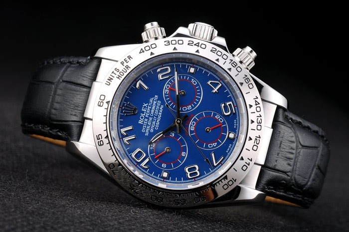 Rolex Daytona Stainless Steel Case Blue Dial Black Leather Strap-5