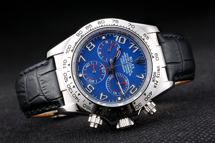 Rolex Daytona Stainless Steel Case Blue Dial Black Leather Strap-6