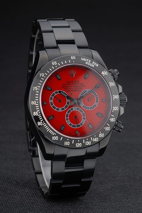 Rolex Daytona Black Ion Plated Tachymeter Black Stainless Steel Strap Red Dial 80248-2