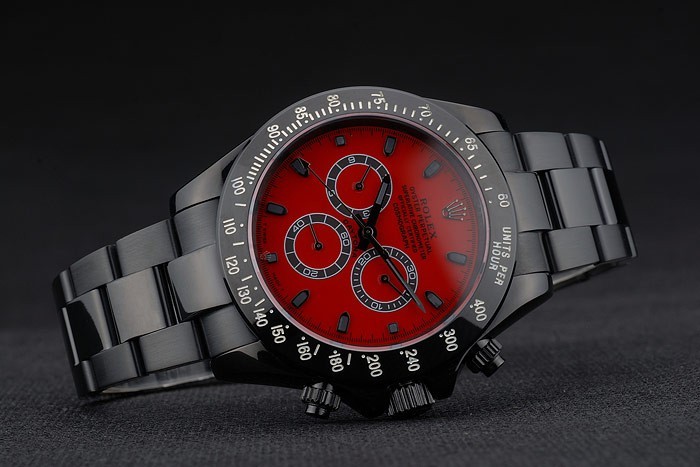 Rolex Daytona Black Ion Plated Tachymeter Black Stainless Steel Strap Red Dial 80248-3