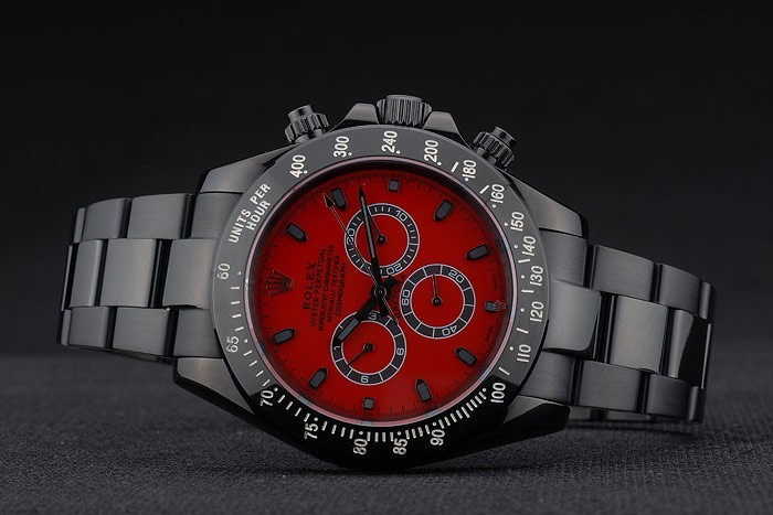 Rolex Daytona Black Ion Plated Tachymeter Black Stainless Steel Strap Red Dial 80248-4