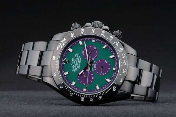 Rolex Daytona Black Ion Plated Tachymeter Black Stainless Steel Strap Green Dial 80246-4