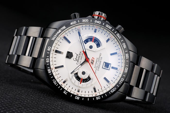 Tag Heuer Carrera Black Stainless Steel Case White Dial-3