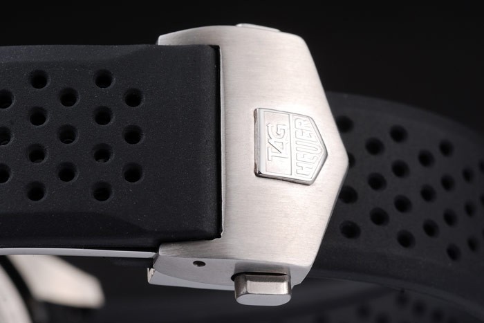 Swiss Tag Heuer Carrera Tachymeter Bezel Black Perforated Rubber Strap White Dial-4