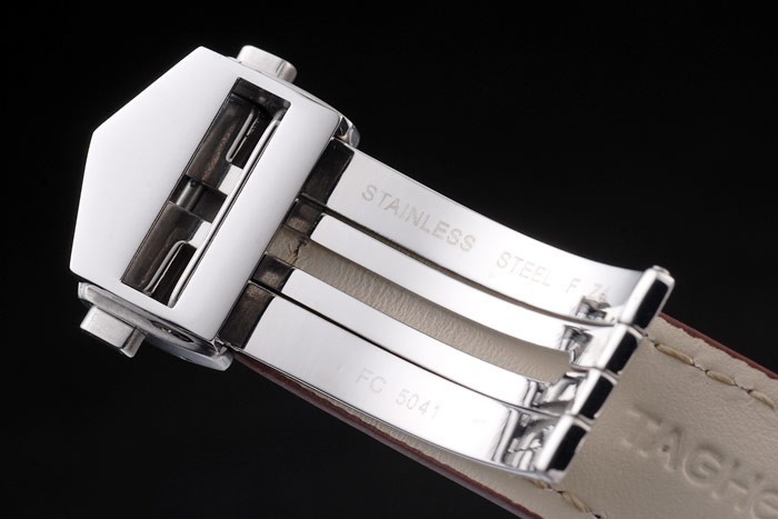Swiss Tag Heuer Carrera Tachymeter Bezel Dark Brown Leather Strap White Dial-6