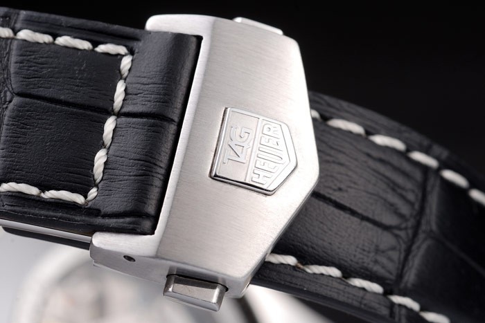 Swiss Tag Heuer Carrera Tachymeter Bezel Black Leather Strap Brown Checkered Dial-5