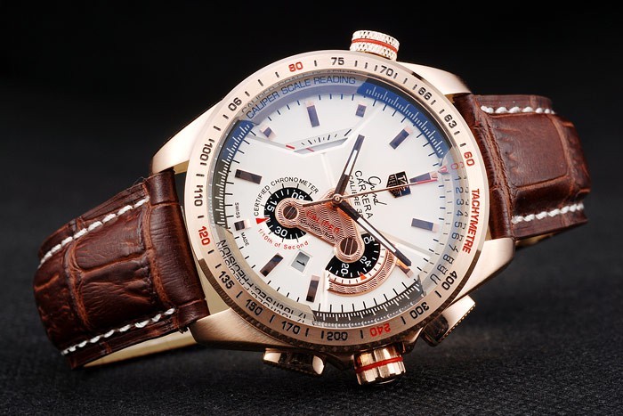 Tag Heuer Carrera Rose Gold Case White Dial Brown Leather Strap-4