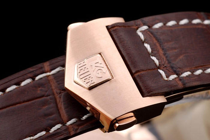 Tag Heuer Carrera Rose Gold Case White Dial Brown Leather Strap-6