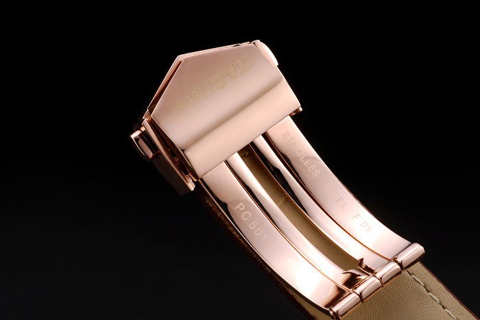 Tag Heuer Carrera Rose Gold Case White Dial Brown Leather Strap-7