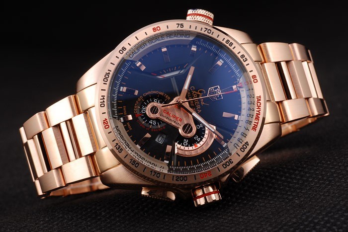 Tag Heuer Carrera Rose Gold Case Black Dial-3