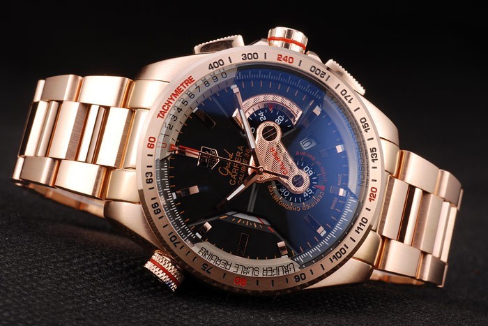 Tag Heuer Carrera Rose Gold Case Black Dial-4