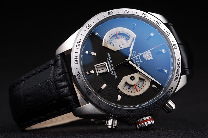 Tag Heuer Carrera Tachymeter Bezel Black Dial Black Leather Strap-3