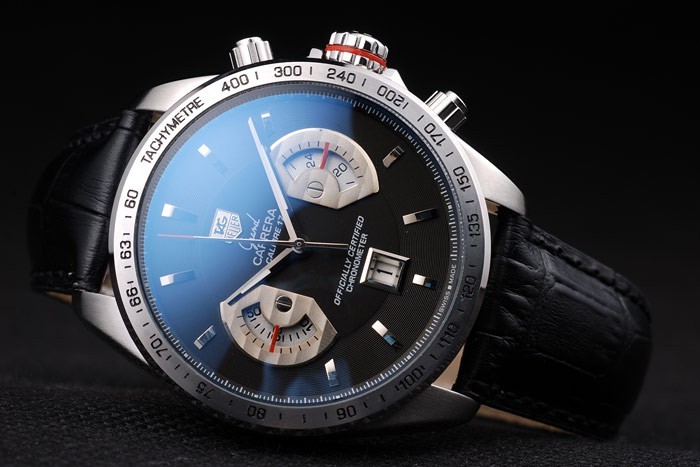 Tag Heuer Carrera Tachymeter Bezel Black Dial Black Leather Strap-4