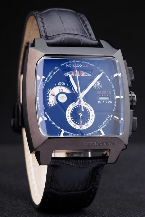 Tag Heuer Monaco Black Ceramic Case Black Dial Black Leather Strap-2