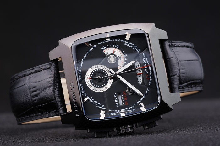 Tag Heuer Monaco Black Ceramic Case Black Dial Black Leather Strap-3