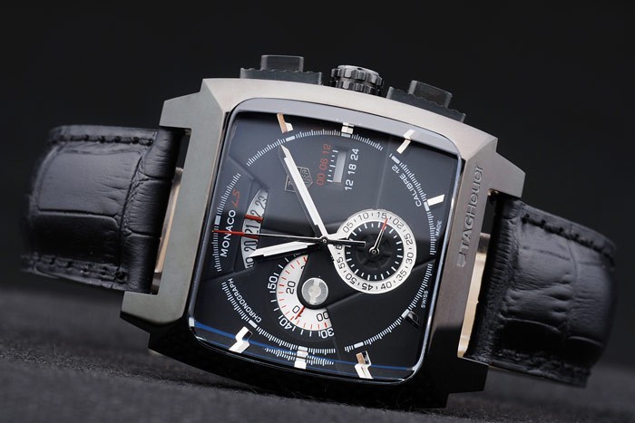 Tag Heuer Monaco Black Ceramic Case Black Dial Black Leather Strap-4