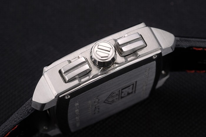 Tag Heuer Monaco Mikrograph Black Leather Strap Black Dial 7924-2