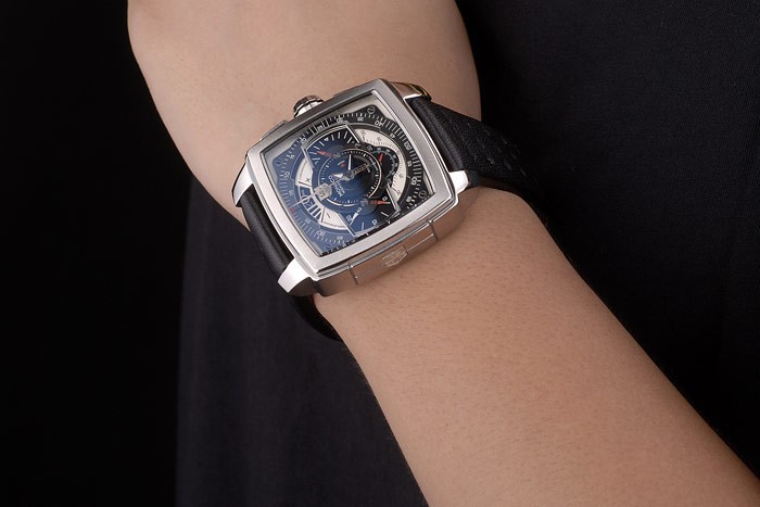 Tag Heuer Monaco Mikrograph Black Leather Strap Black Dial 7924-3