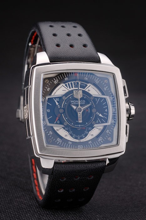 Tag Heuer Monaco Mikrograph Black Leather Strap Black Dial 7924-4