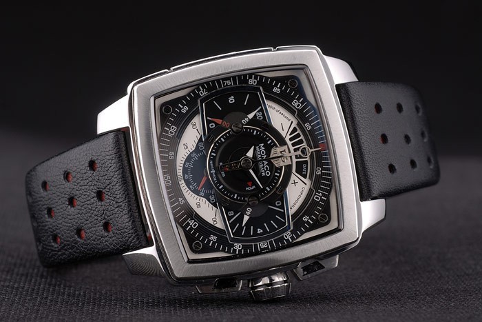 Tag Heuer Monaco Mikrograph Black Leather Strap Black Dial 7924-5